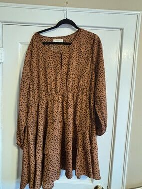 ARULA Rust Brown Floral Tiered Babydoll Dress